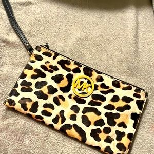 Michael Kors Cow Hide 'Jet Set Large Leopard Print Wristlet